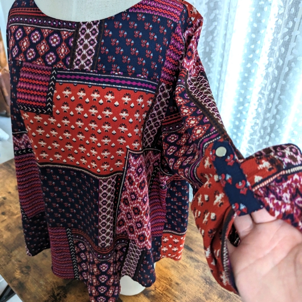 Americana Print Blouse in Blues & Reds